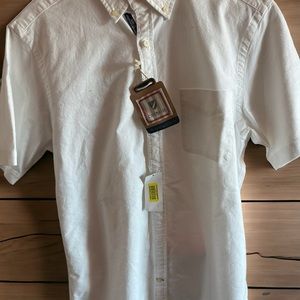 NWT Cremieux Men's Short Sleeve White Oxford Shirt , Medium - Slim Fit Stretch